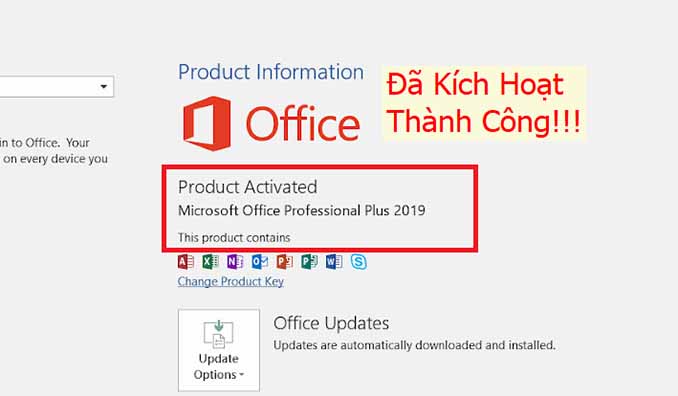 Đã kích hoạt Microsoft Office 2019 thành công