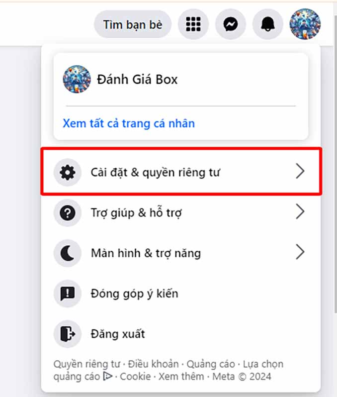 Chọn cài đặt & quyền riêng tư