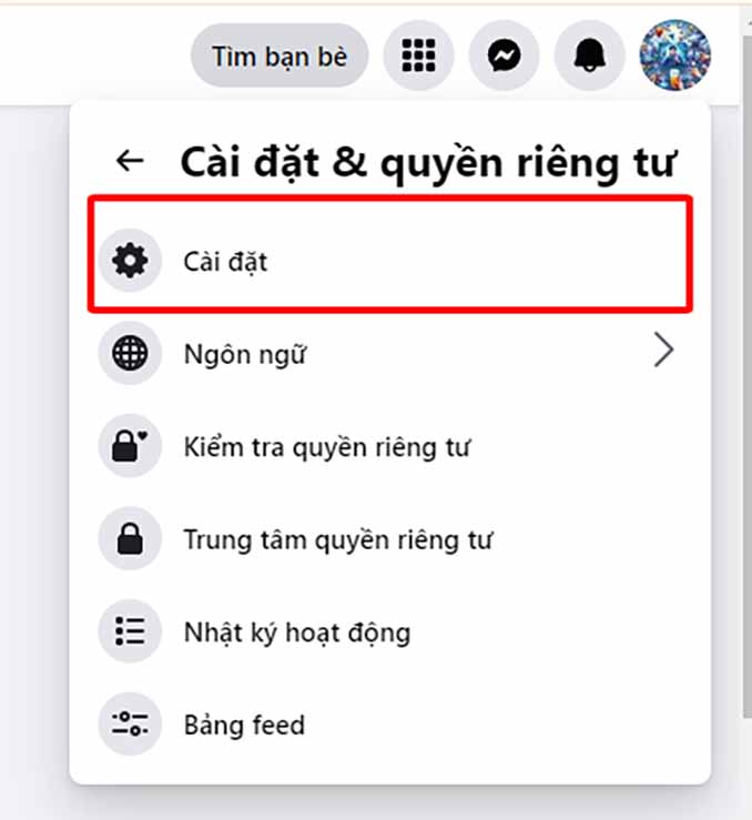 Mục cài đặt trang cá nhân Facebook