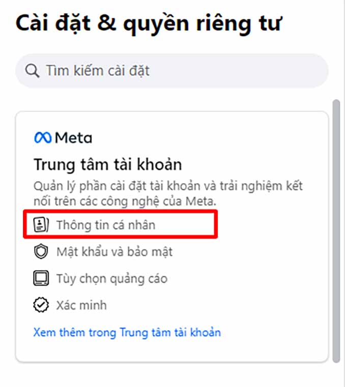 Mục thông tin cá nhân Facebook