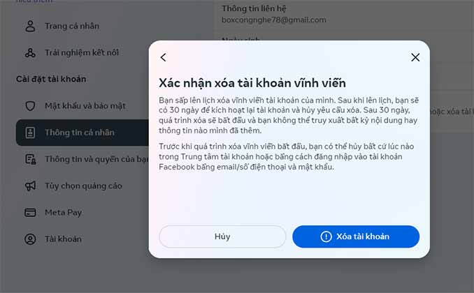 Cách xoá Tài Khoản Facebook