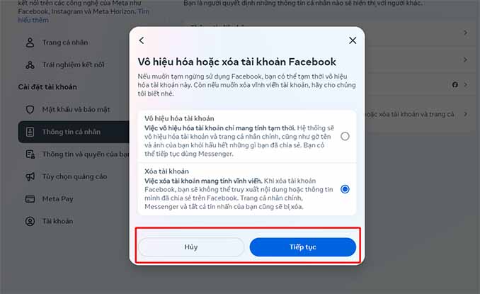 Cách xoá Tài Khoản Facebook