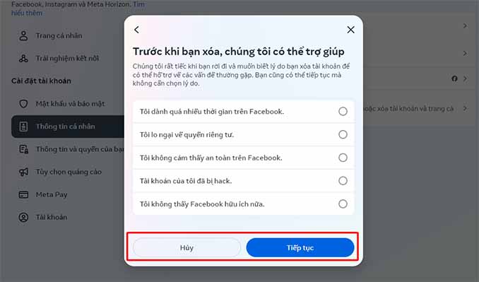 Cách xoá Tài Khoản Facebook
