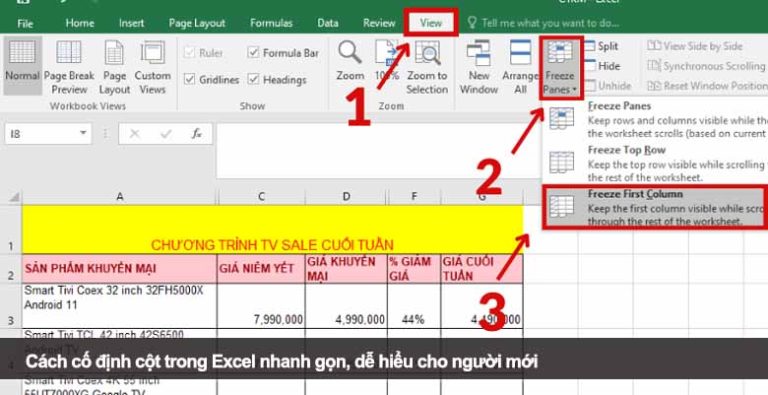 Cách cố định cột trong Excel nhanh gọn, dễ hiểu cho người mới