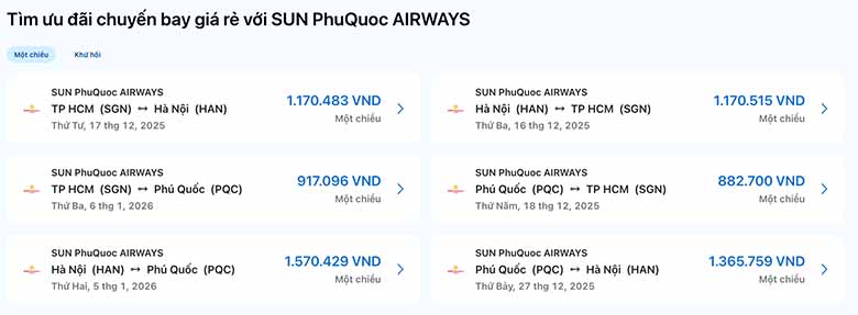 Cách check giá vé máy bay nội địa SUN PhuQuoc Airways nhanh chóng
