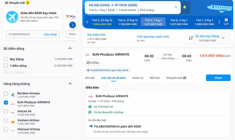 Cách check giá vé máy bay nội địa SUN PhuQuoc Airways nhanh chóng

